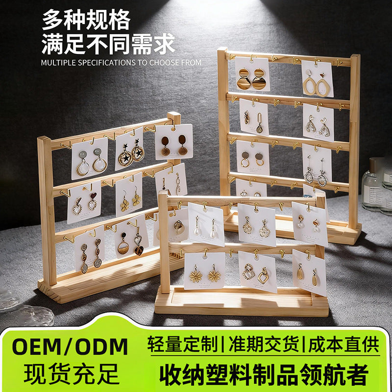 Wooden Jewelry Display Stand with Hooks for Earrings, Bracelets, Rings, and Necklaces