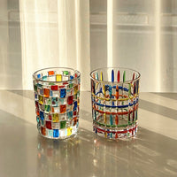 Hand-Painted Nordic Glass Juice and Whiskey Tumbler with Woven Texture