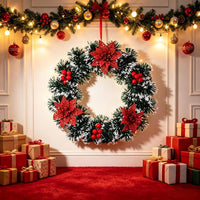 Christmas Simulation Green Plant Wreath Garland Courtyard Tinsel Christmas Flower Vine Ring Home Outdoor Decoration Pendant
