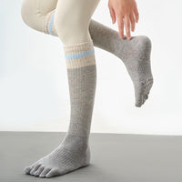 Women's Non-Slip Yoga Pilates Toe Socks with Floral Dot Pattern, Cotton Blend, Ankle Length