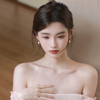 Rose Gold Pink Tulip Drop Earrings for Women, French Style S925 Silver Needle