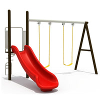 Kids Outdoor Swing Set with Slide, Kindergarten Playground Equipment, Painted Steel Frame