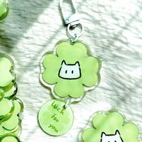 Lucky Four-Leaf Clover Cat Keychain Acrylic Bag Charm