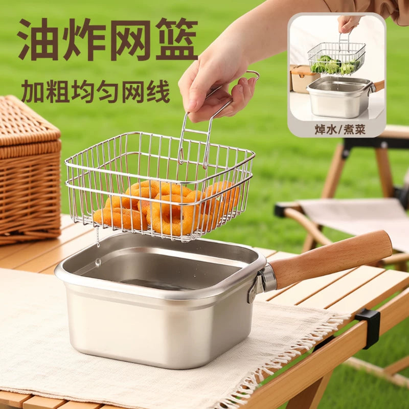 Stainless Steel Deep Fryer Pot with Basket, Portable Multi-functional for Home & Outdoor Cooking, Induction Compatible