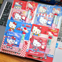 Hello Kitty Notebook Set with Four-Color Pen, High-Value Snap-Button Diary for Students