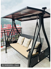 Outdoor Wicker Swing Chair with Cushions, 3-Seater Patio Porch Hammock