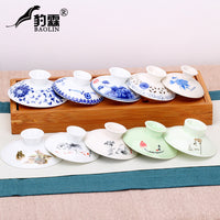 Leopard Rain Ceramic Gaiwan Lid for Tea Bowls - White Porcelain Replacement Cover
