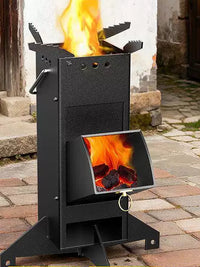 Portable Folding Rocket Stove for Outdoor Camping and Cooking, Smokeless Wood Burning Stove