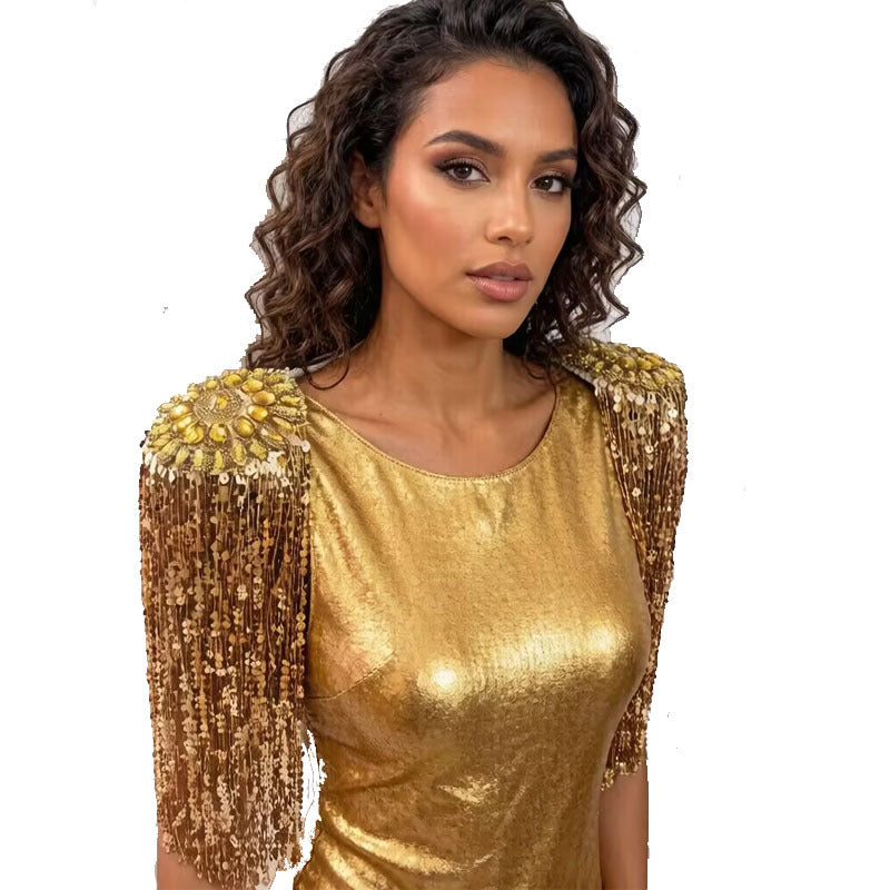 Sequin Tassel Epaulets Shoulder Pads for Costume Parties and Halloween