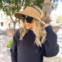 Foldable Wide-Brim Sun Visor Hat for Women, UV Protection Beach Straw Hat