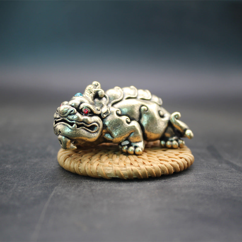 Pure Brass Pixiu Pair with Rhinestones - Wealth Attracting Desk Ornament