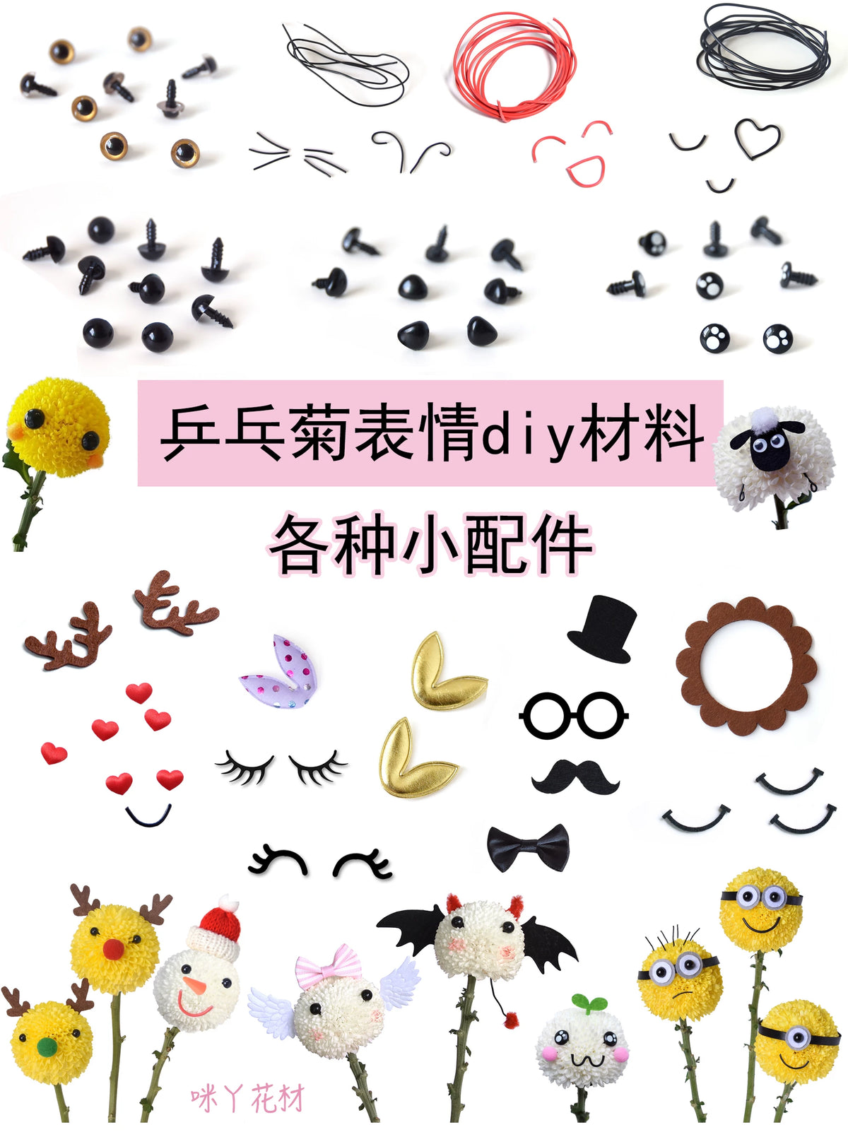 DIY Chrysanthemum Emoticon Animal Face Craft Kit for Kids' Bouquets