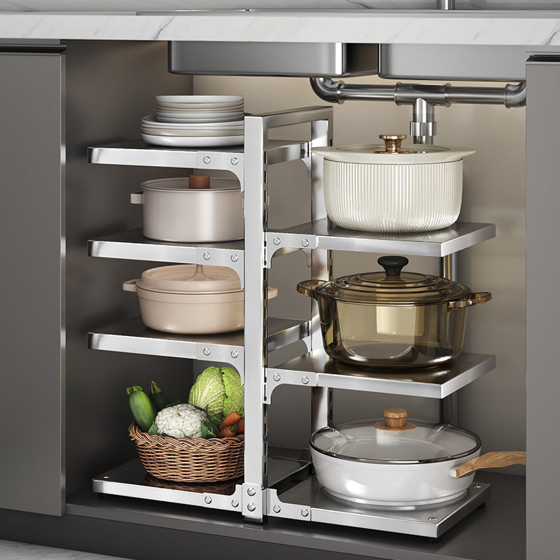 304 Stainless Steel Pot and Pan Organizer Rack for Kitchen Cabinet Under Sink Storage