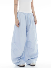 Unisex Retro Pleated Striped Parachute Cargo Pants