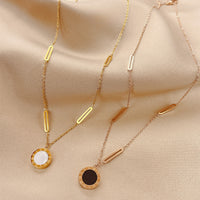 Double-Sided Roman Numeral Disc Pendant Necklace for Women, Rose Gold Plated