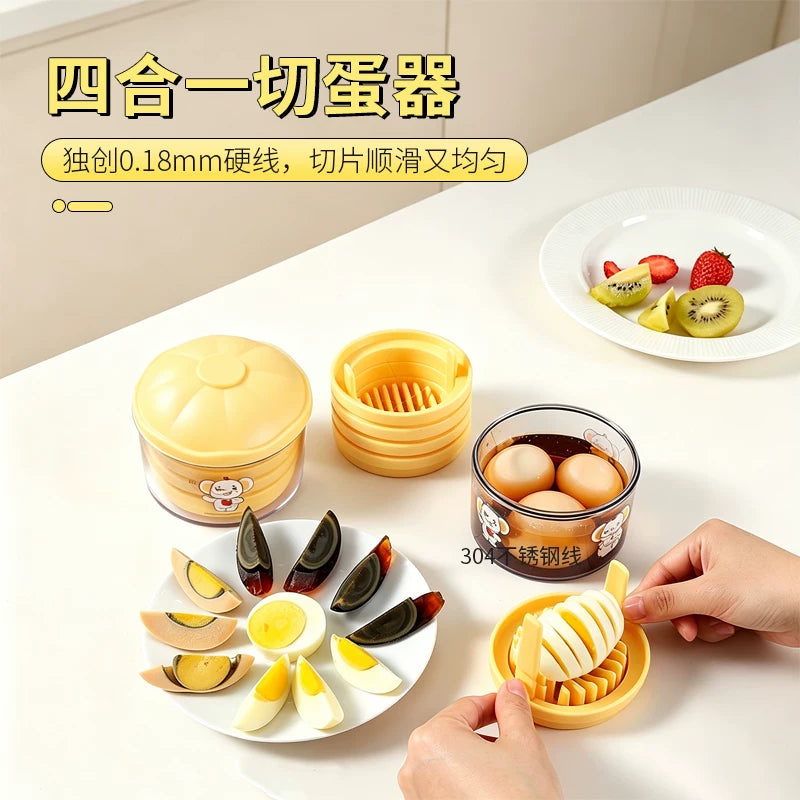 4-in-1 Egg Slicer for Hard Boiled Eggs, Multifunctional Kitchen Tool for Sliced Eggs and Preserved Eggs