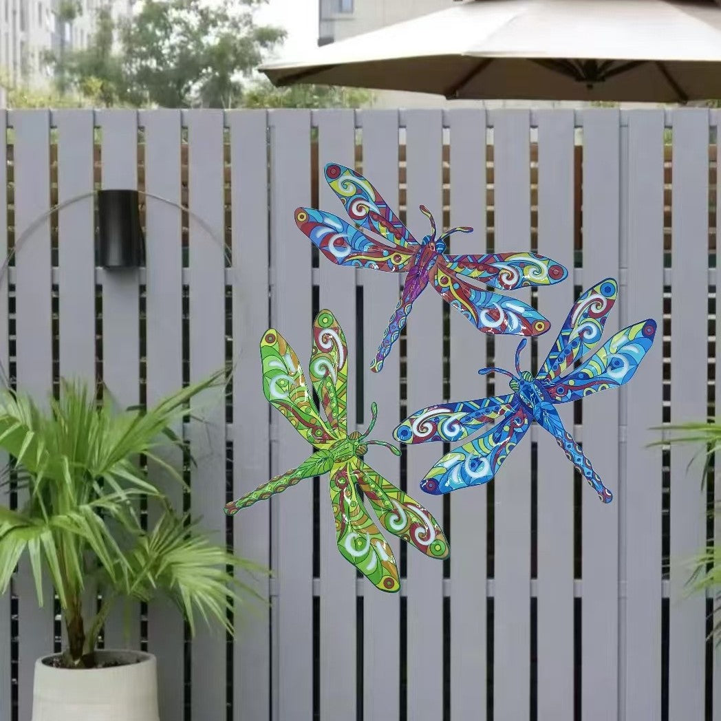 Dragonfly Metal Wall Decor for Garden and Patio, Rustic Iron Art Hanging Ornament