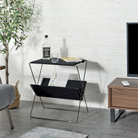 Japanese Style Foldable Coffee Table with Fabric Storage Rack and Side Cabinet