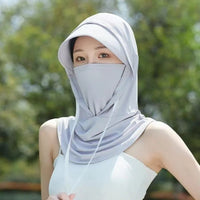 Women's Summer Ice Silk Full Face Sun Protection Hood with Neck Flap for Cycling and Driving
