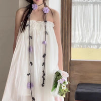 Hand-Knitted Rose Flower Scarf Narrow Long Shawl for Women, Versatile Neck or Waist Accessory