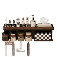 Walnut Wall-Mounted Toothbrush Holder with Storage for Bathroom