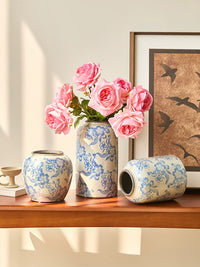 New Chinese Style Vintage Blue and White Porcelain Vase for Flowers and Home Decor