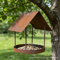 Rustic Metal Bird Feeder House Outdoor Garden Decor Hollow Candle Holder Hanging Ornament