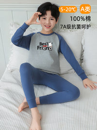 Kids' Pure Cotton Thermal Underwear Set for Boys, Thin Long Johns and Pajamas