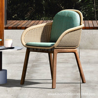 Nordic Outdoor Solid Wood Wicker Dining Set for Patio Garden Villa