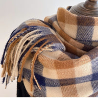 Unisex Plaid Faux Cashmere Scarf with Tassels, Korean/Japanese Style, Warm Winter Shawl