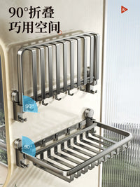 Foldable Suction Cup Towel Rack with Basket for Bathroom Storage