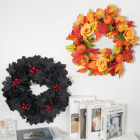 Autumn Maple Leaf Wreath for Front Door Decor - Thanksgiving & Halloween Harvest Festival Decoration