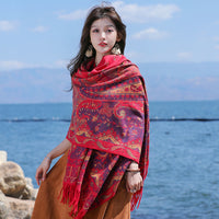 Women's Ethnic Style Paisley Scarf Shawl, Thickened Dual-Use Winter Wrap