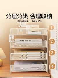 Multi-layer Metal Desk File Organizer with Pull-out Trays for A4 Documents