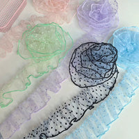 Flocked Polka Dot Mesh Pleated Lace Trim for DIY Crafts, Doll Clothes, Pet Apparel, Home Decor