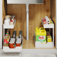 Under Sink Pull-Out Storage Organizer Rack for Kitchen and Bathroom, Double-Layer Sliding Shelf with Drain Tray