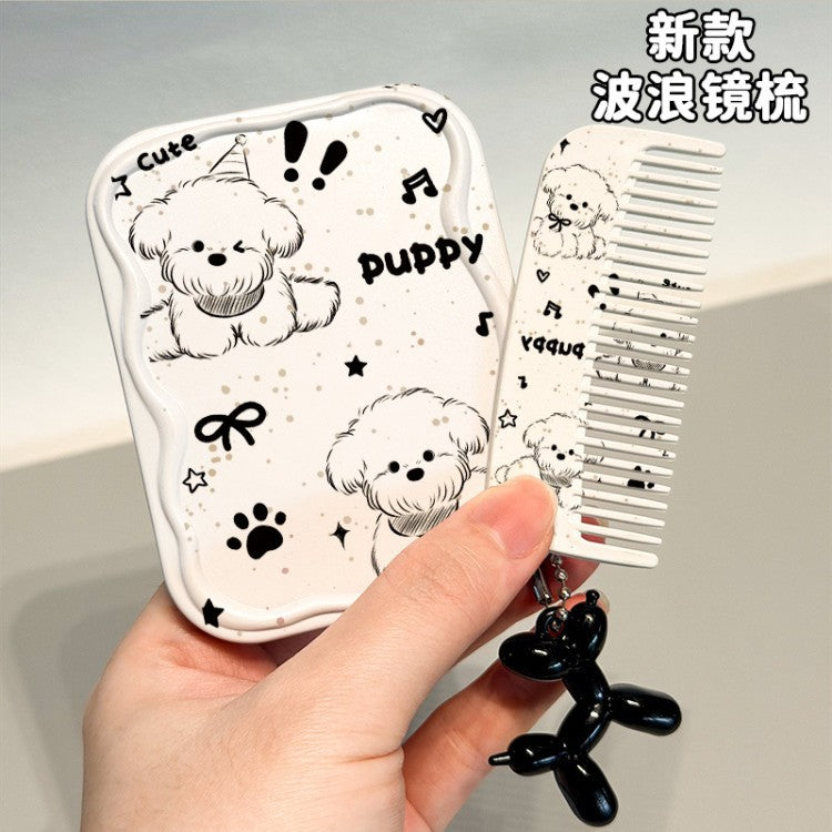 Portable Foldable Makeup Mirror with Comb Set and Charm
