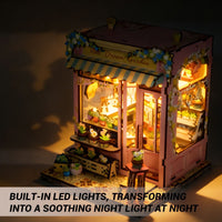 DIY Miniature Flower Shop Model Kit with LED Light, Creative Building Set for Adults and Teens, Birthday Gift Toy