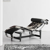 Genuine Leather Single Lounge Chair with Stainless Steel Frame, Designer Chaise Longue for Living Room