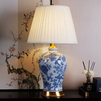 New Chinese Style Jingdezhen Blue and White Ceramic Table Lamp with Copper Base for Bedroom Living Room Decor