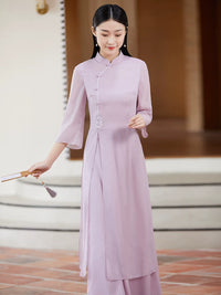 Women's Chinese Style Tang Suit Two-Piece Set Improved Cheongsam Dress Tea Ceremony Outfit