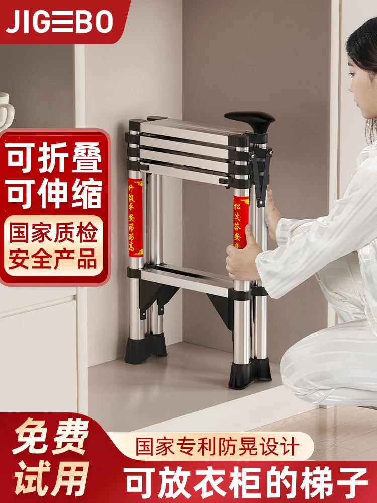 Thickened Folding Telescopic Ladder, Multi-functional Aluminum Alloy/Stainless Steel for Home and Indoor Use