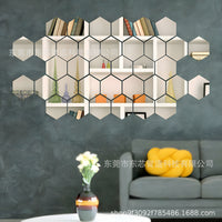 Self-Adhesive Hexagon Acrylic Mirror Wall Stickers, 3D Decorative Mirror Decals for Living Room, Hallway and Staircases