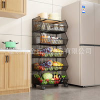 Multi-layer Kitchen Storage Cart with Wheels, Fruit Vegetable Snack Basket Organizer