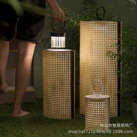 Outdoor Woven Rattan Floor Lamp for Patio Garden Villa Landscape Decoration