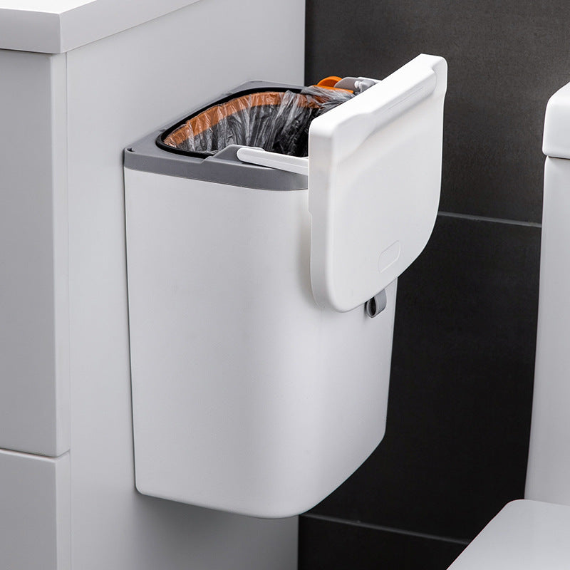 Wall-Mounted Bathroom Trash Can with Lid - Large Capacity Kitchen Waste Bin
