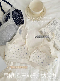 Sweet Floral Lace Trim Seamless Small Bust Push-Up Bra, Wireless Jelly Strip Bra for Women