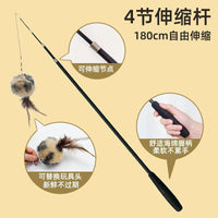Retractable Cat Teaser Wand with Interchangeable Feather and Crinkle Toy Refills for Pet Play