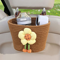 Car Seat Back Cotton Rope Storage Basket with Cartoon Design