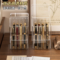 Acrylic Pen Display Case with Dividers, Transparent Dustproof Pen Holder for Fountain Pens, Ballpoint Pens, and Collectible Pens